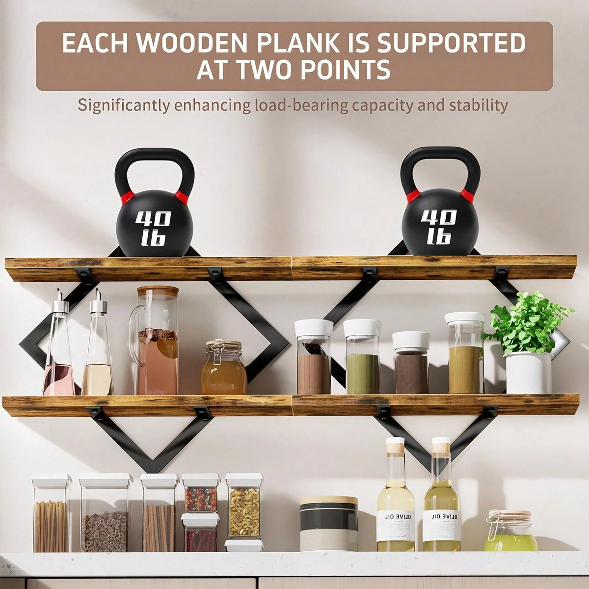 2-Piece Wooden Diamond Floating Shelves, Wall Mounted Space-Saving Anti-Wobble Organizer For Living Room/Bedroom