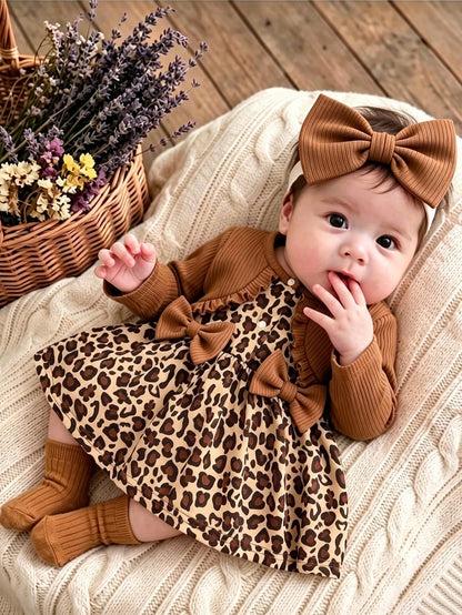 2 Pieces Fashion Leopard Print Baby Dress
