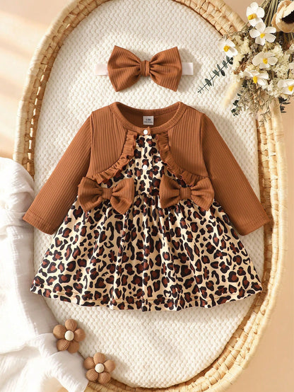 2 Pieces Fashion Leopard Print Baby Dress