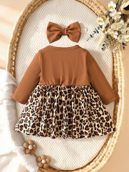 2 Pieces Fashion Leopard Print Baby Dress