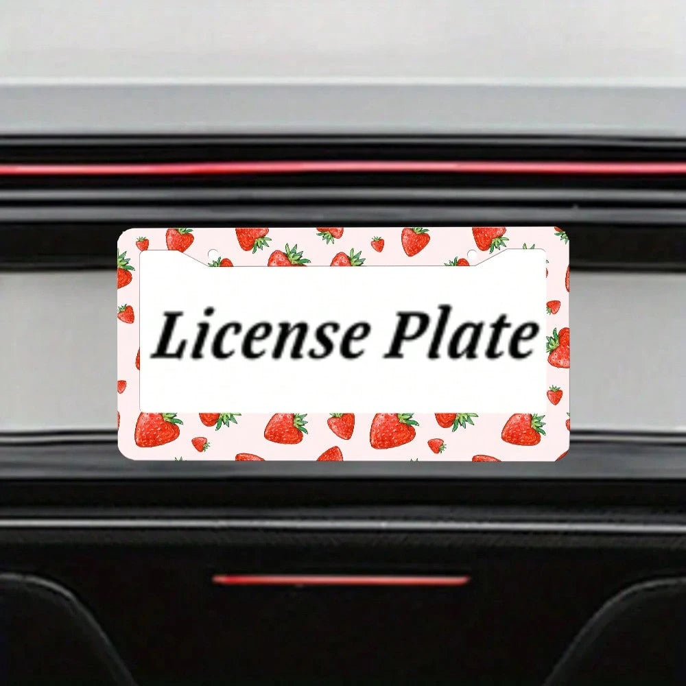 2 Pieces Of Strawberry-Patterned Aluminum License Plate Frames, Well-Fitting, Weather-Resistant And Rust-Proof Car Accessories, Strawberry Car Accessories