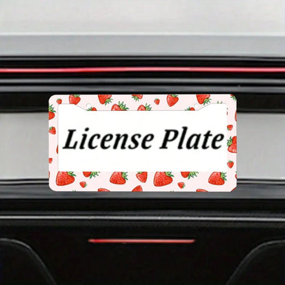 2 Pieces Of Strawberry-Patterned Aluminum License Plate Frames, Well-Fitting, Weather-Resistant And Rust-Proof Car Accessories, Strawberry Car Accessories