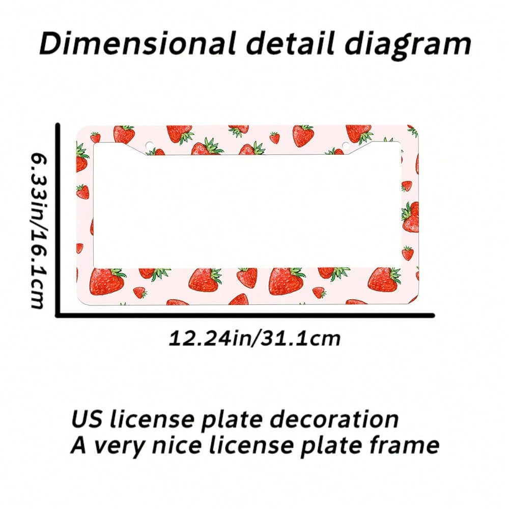 2 Pieces Of Strawberry-Patterned Aluminum License Plate Frames, Well-Fitting, Weather-Resistant And Rust-Proof Car Accessories, Strawberry Car Accessories