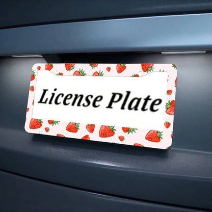 2 Pieces Of Strawberry-Patterned Aluminum License Plate Frames, Well-Fitting, Weather-Resistant And Rust-Proof Car Accessories, Strawberry Car Accessories