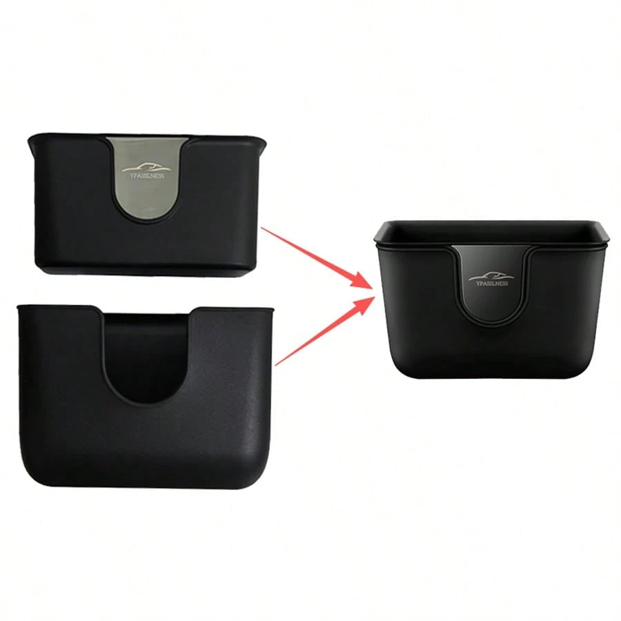 2 Pieces Set Multi-Functional Dual-Layer Car Door Trash Bin, Rear Seat Back Storage Container, Hygiene Bucket Organizer, ABS With Metal Mirror Design For Scratch Resistance And Durability, Car Storage