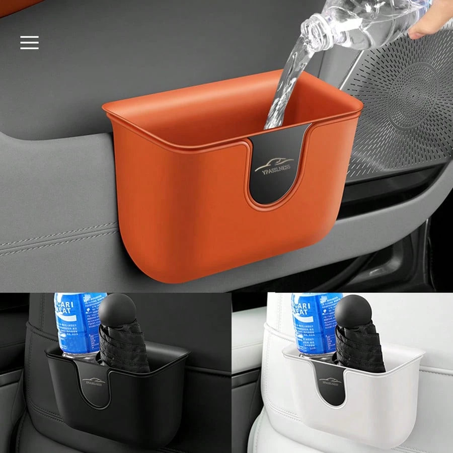 2 Pieces Set Multi-Functional Dual-Layer Car Door Trash Bin, Rear Seat Back Storage Container, Hygiene Bucket Organizer, ABS With Metal Mirror Design For Scratch Resistance And Durability, Car Storage