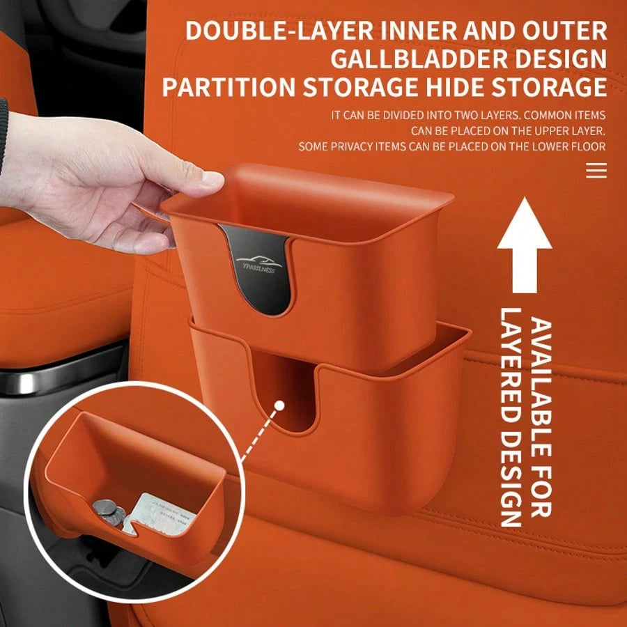 2 Pieces Set Multi-Functional Dual-Layer Car Door Trash Bin, Rear Seat Back Storage Container, Hygiene Bucket Organizer, ABS With Metal Mirror Design For Scratch Resistance And Durability, Car Storage