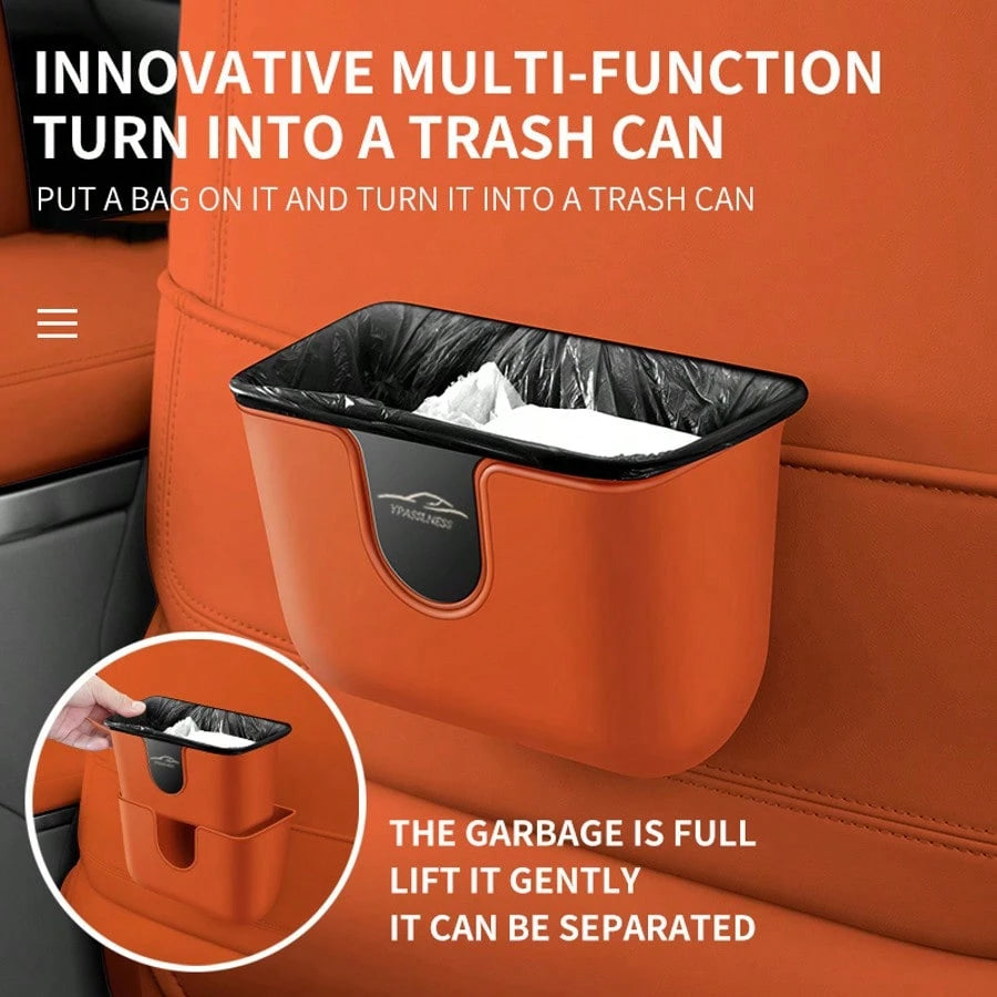 2 Pieces Set Multi-Functional Dual-Layer Car Door Trash Bin, Rear Seat Back Storage Container, Hygiene Bucket Organizer, ABS With Metal Mirror Design For Scratch Resistance And Durability, Car Storage