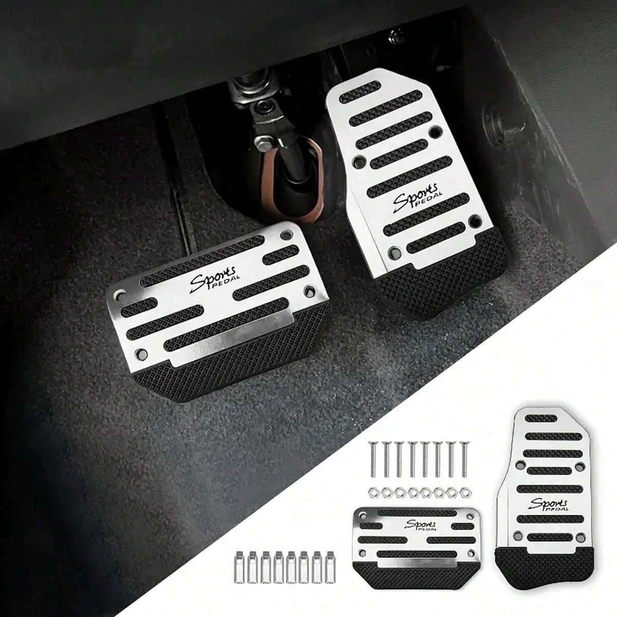 2 Sets Non-Slip Car Pedal Set- Alloy Brake, Accelerator, Clutch Pedals- Suitable For Sedan, SUV, ATV- Automatic Transmission Replacement Kit, Non-Slip Rubber Foot Pads, Durable Foot Pedals|Ergonomi