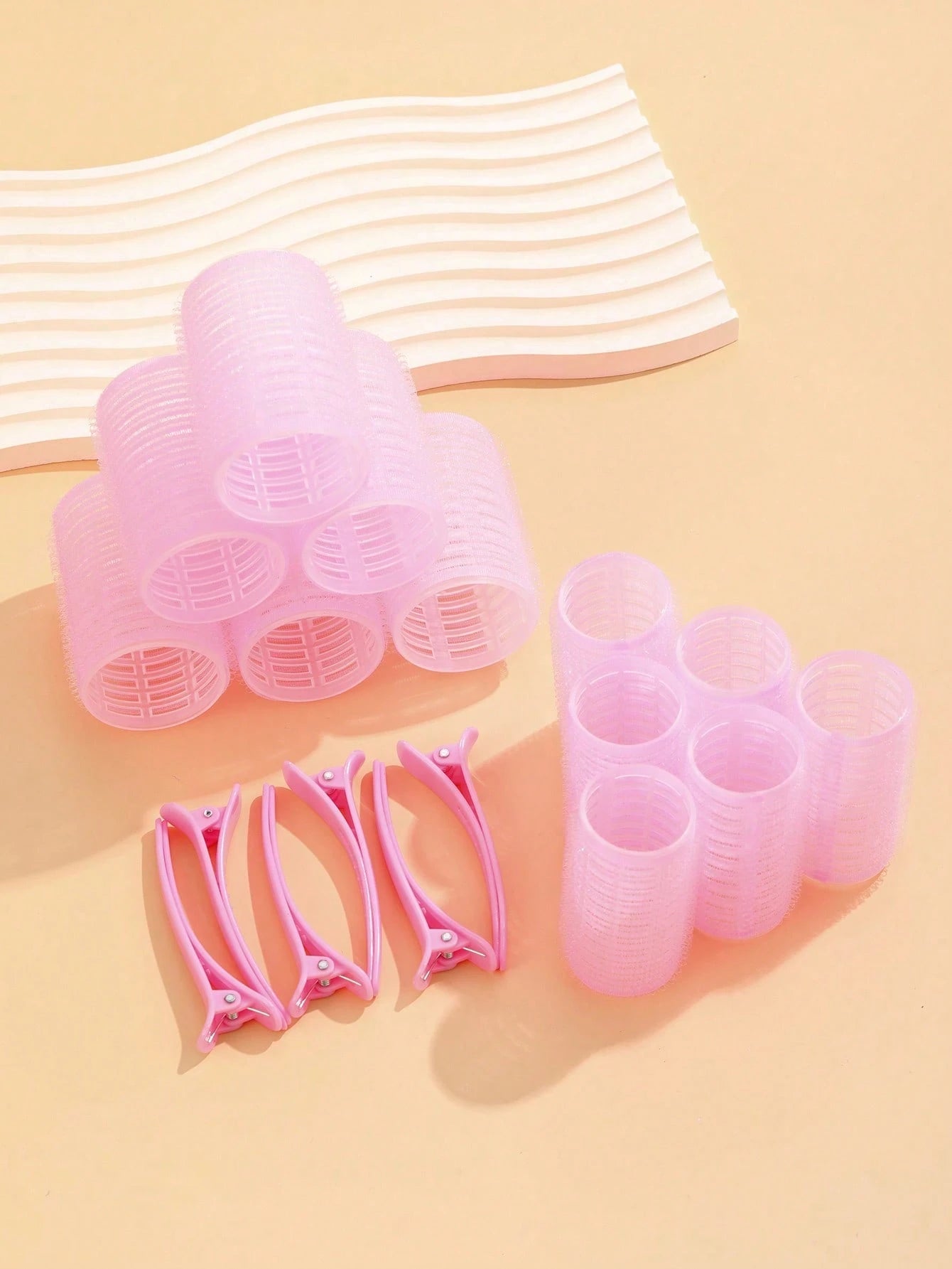2 Sizes Hair Curlers, Hair Curlers, Suitable For Long, Medium, Short Hair, Large, Medium, Small Self-Adhesive Hair Curlers, With 12 Hair Clips, 1 Makeup Bag And 1 Claw Clip.
