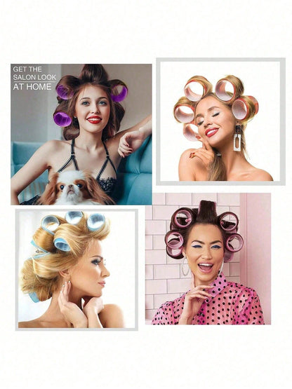 2 Sizes Hair Curlers, Hair Curlers, Suitable For Long, Medium, Short Hair, Large, Medium, Small Self-Adhesive Hair Curlers, With 12 Hair Clips, 1 Makeup Bag And 1 Claw Clip.