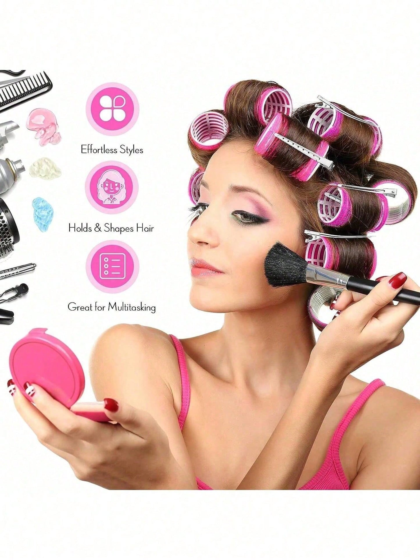 2 Sizes Hair Curlers, Hair Curlers, Suitable For Long, Medium, Short Hair, Large, Medium, Small Self-Adhesive Hair Curlers, With 12 Hair Clips, 1 Makeup Bag And 1 Claw Clip.