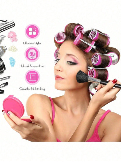 2 Sizes Hair Curlers, Hair Curlers, Suitable For Long, Medium, Short Hair, Large, Medium, Small Self-Adhesive Hair Curlers, With 12 Hair Clips, 1 Makeup Bag And 1 Claw Clip.