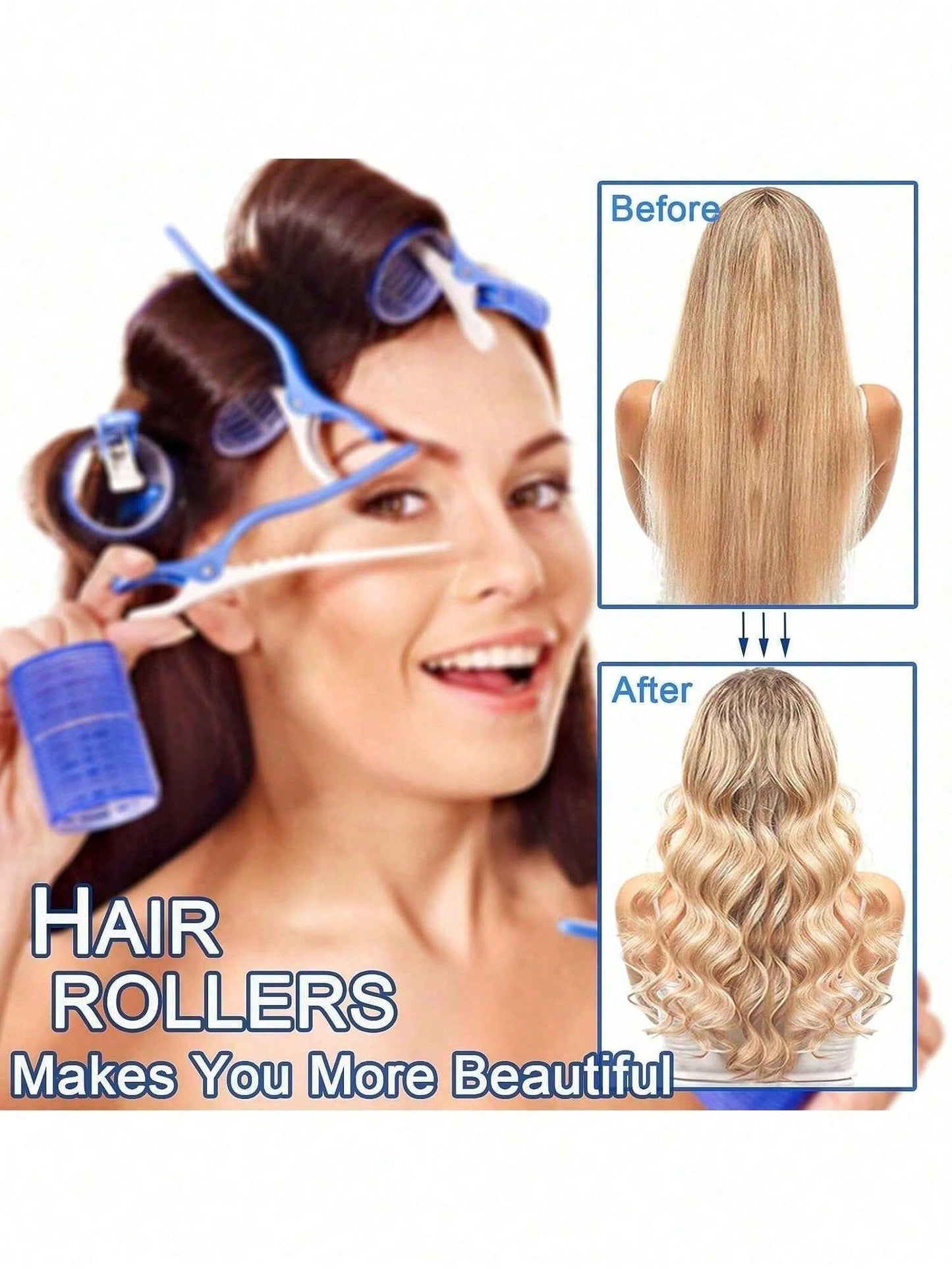2 Sizes Hair Curlers, Hair Curlers, Suitable For Long, Medium, Short Hair, Large, Medium, Small Self-Adhesive Hair Curlers, With 12 Hair Clips, 1 Makeup Bag And 1 Claw Clip.