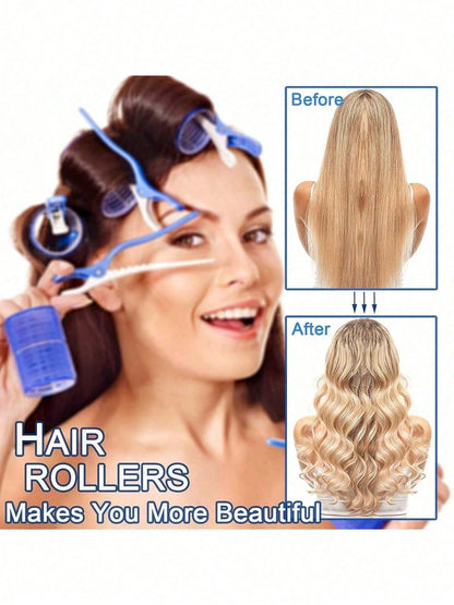 2 Sizes Hair Curlers, Hair Curlers, Suitable For Long, Medium, Short Hair, Large, Medium, Small Self-Adhesive Hair Curlers, With 12 Hair Clips, 1 Makeup Bag And 1 Claw Clip.
