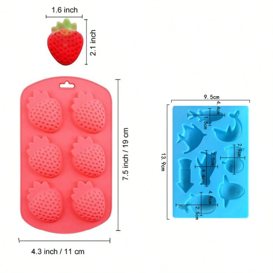 2 Styles Strawberry & Sea Animal Silicone Mold Set, Reusable DIY Epoxy Resin Casting Mould, Craft Mould For Handmade Soap, Aroma Candle, Plaster, Home Decor Ornaments