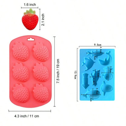 2 Styles Strawberry & Sea Animal Silicone Mold Set, Reusable DIY Epoxy Resin Casting Mould, Craft Mould For Handmade Soap, Aroma Candle, Plaster, Home Decor Ornaments