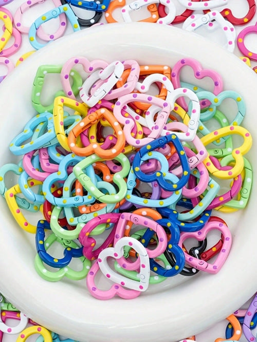 20/10pcs Random Color Cartoon Heart Adjustable Ring Buckles, Suitable For Jewelry, Clothing, Holiday DIY, Keychain Accessories, Cat Paw Painted
