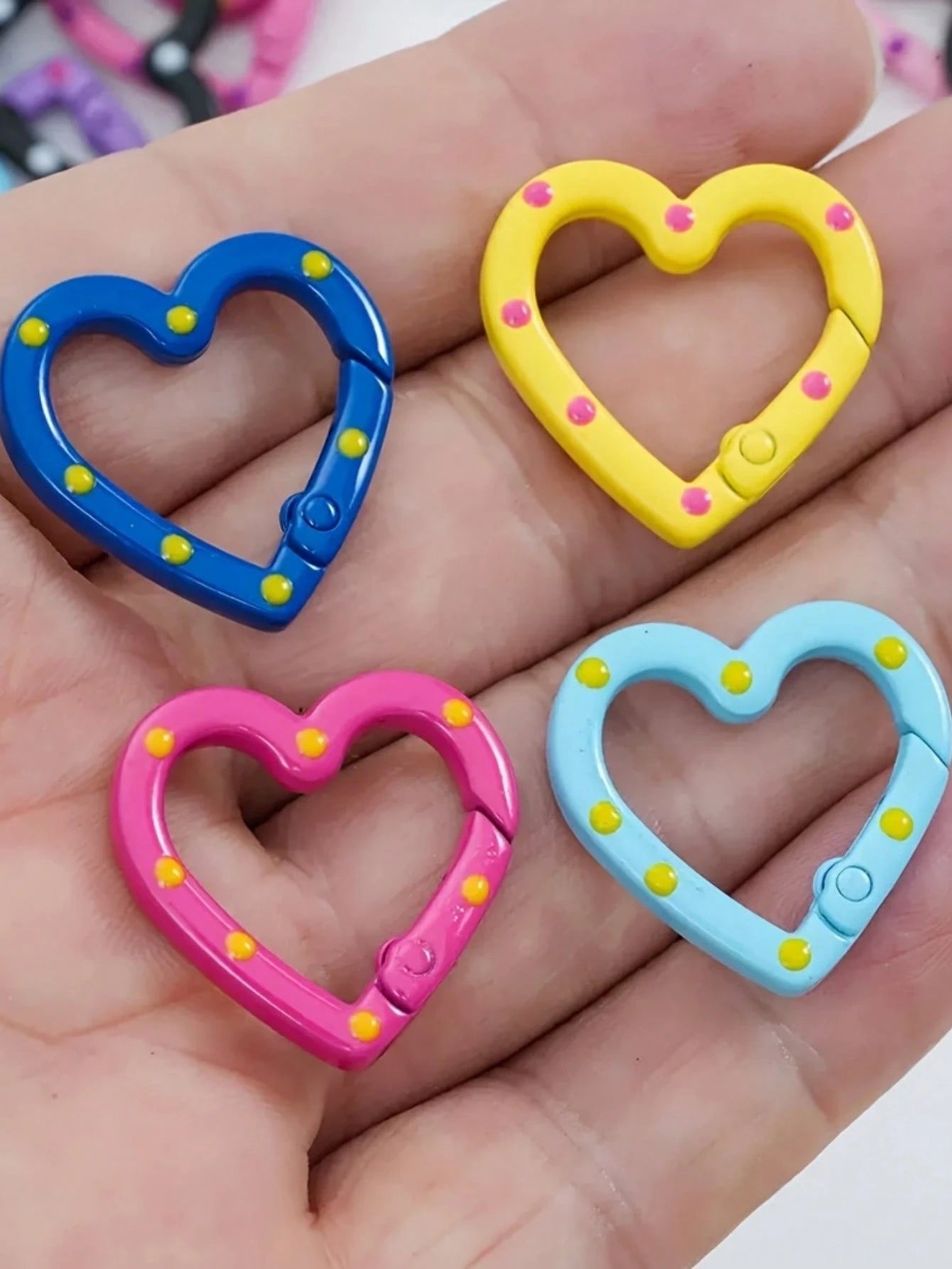 20/10pcs Random Color Cartoon Heart Adjustable Ring Buckles, Suitable For Jewelry, Clothing, Holiday DIY, Keychain Accessories, Cat Paw Painted