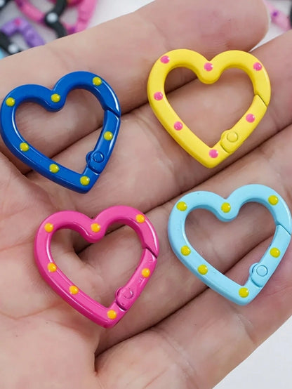 20/10pcs Random Color Cartoon Heart Adjustable Ring Buckles, Suitable For Jewelry, Clothing, Holiday DIY, Keychain Accessories, Cat Paw Painted