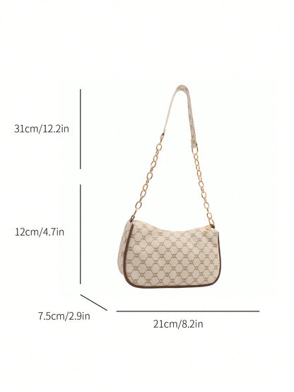 2024 Spring/Summer New Minimalist Versatile PU Armpit Bag, Fashion Linked Chain Shoulder Bag With High-Quality Feel, Handheld Bag, Small Bags, Straw Bag, White Bag
