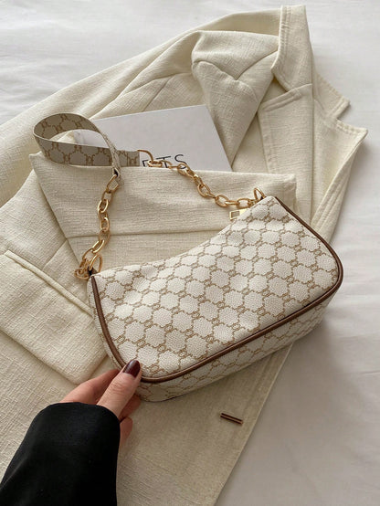 2024 Spring/Summer New Minimalist Versatile PU Armpit Bag, Fashion Linked Chain Shoulder Bag With High-Quality Feel, Handheld Bag, Small Bags, Straw Bag, White Bag