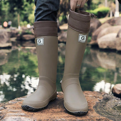 2025 High-Quality Waterproof Material Rain Boots, Adjustable Drawstring Top, Snug Fit No Leakage, Wear-Resistant Anti-Slip, Ideal For Outdoor, Rainy Day Activities