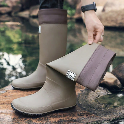 2025 High-Quality Waterproof Material Rain Boots, Adjustable Drawstring Top, Snug Fit No Leakage, Wear-Resistant Anti-Slip, Ideal For Outdoor, Rainy Day Activities