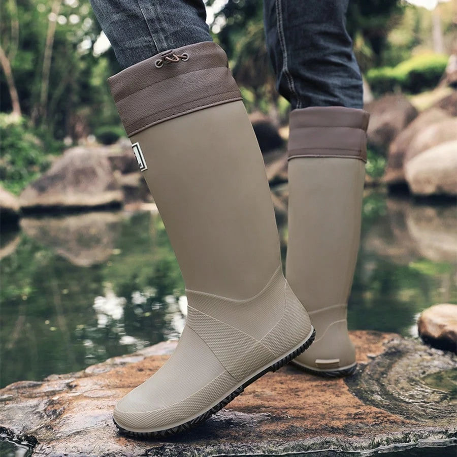 2025 High-Quality Waterproof Material Rain Boots, Adjustable Drawstring Top, Snug Fit No Leakage, Wear-Resistant Anti-Slip, Ideal For Outdoor, Rainy Day Activities