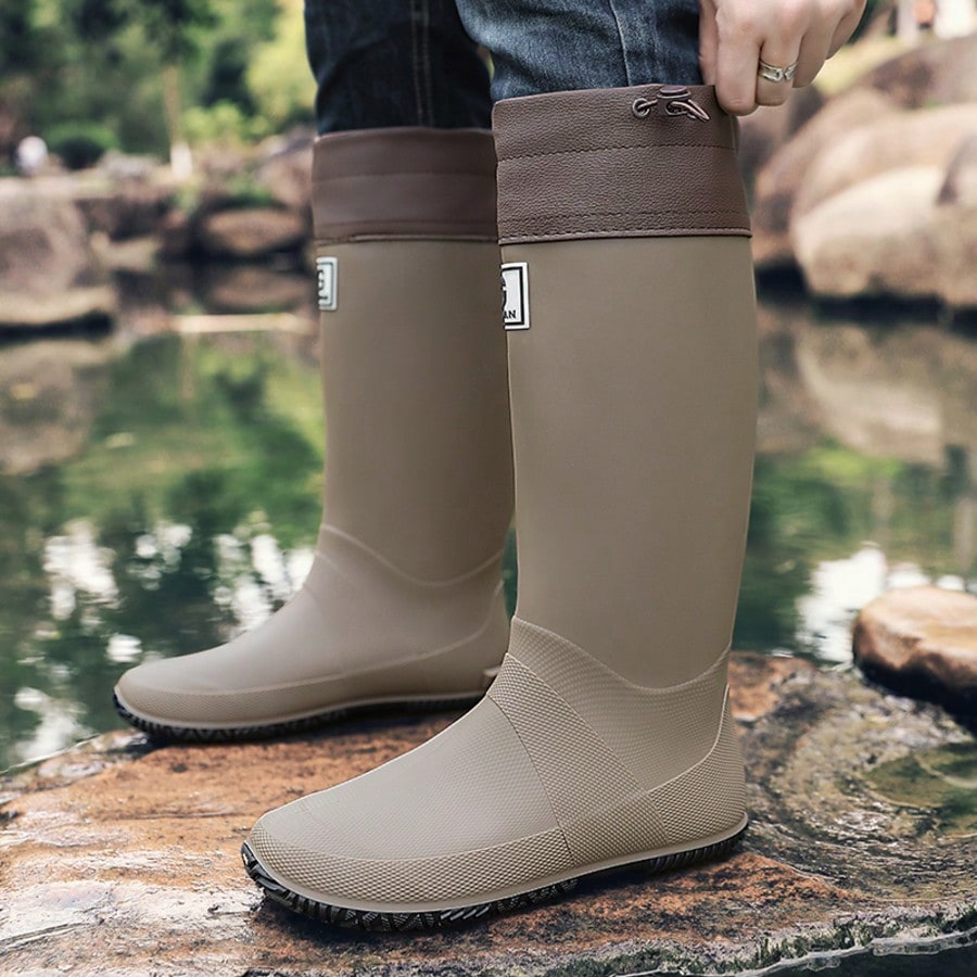 2025 High-Quality Waterproof Material Rain Boots, Adjustable Drawstring Top, Snug Fit No Leakage, Wear-Resistant Anti-Slip, Ideal For Outdoor, Rainy Day Activities
