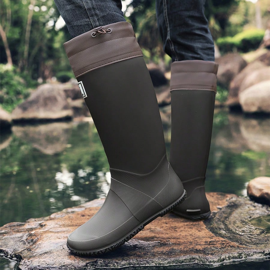 2025 High-Quality Waterproof Material Rain Boots, Adjustable Drawstring Top, Snug Fit No Leakage, Wear-Resistant Anti-Slip, Ideal For Outdoor, Rainy Day Activities