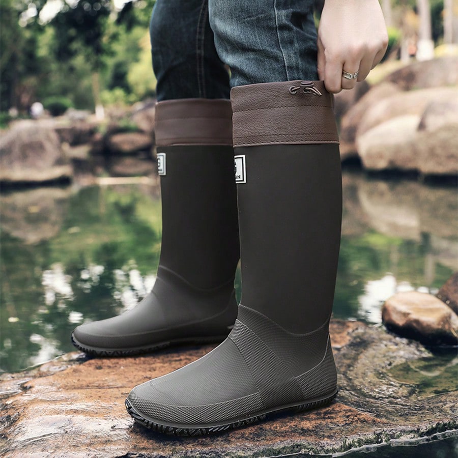 2025 High-Quality Waterproof Material Rain Boots, Adjustable Drawstring Top, Snug Fit No Leakage, Wear-Resistant Anti-Slip, Ideal For Outdoor, Rainy Day Activities