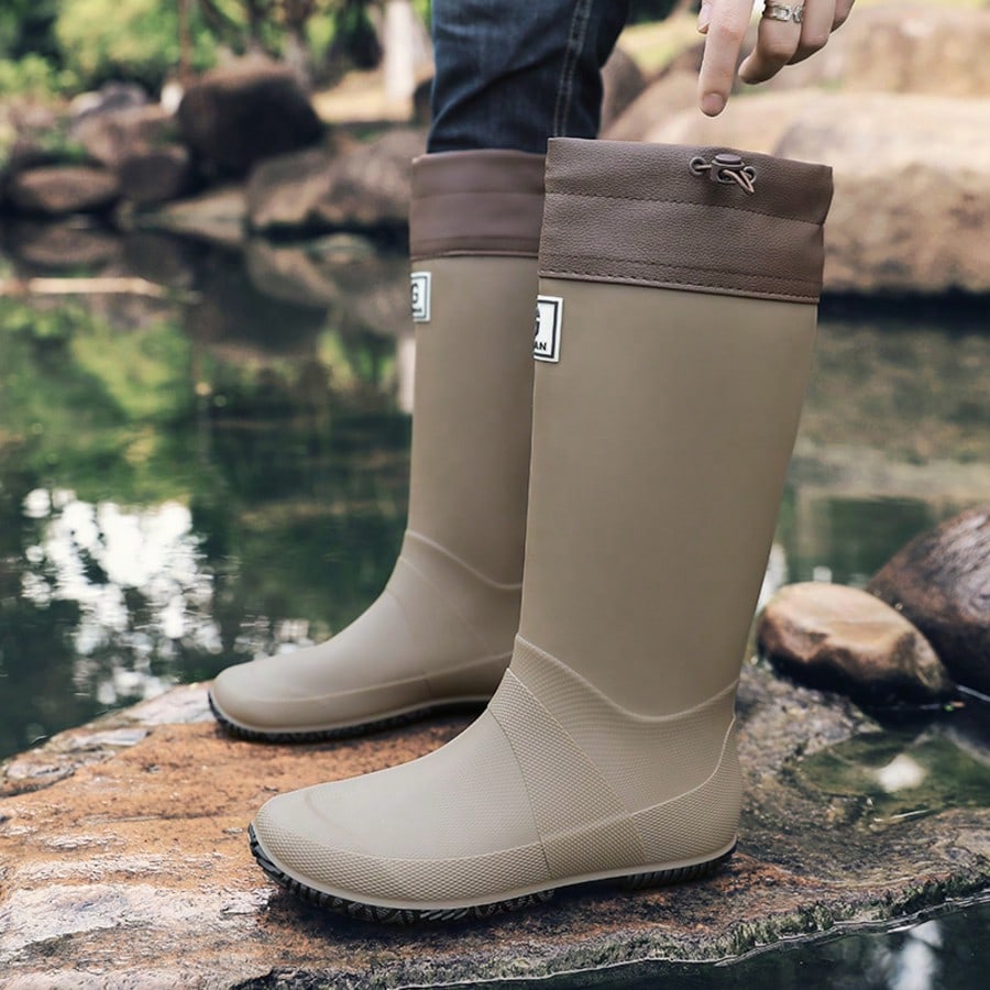 2025 High-Quality Waterproof Material Rain Boots, Adjustable Drawstring Top, Snug Fit No Leakage, Wear-Resistant Anti-Slip, Ideal For Outdoor, Rainy Day Activities