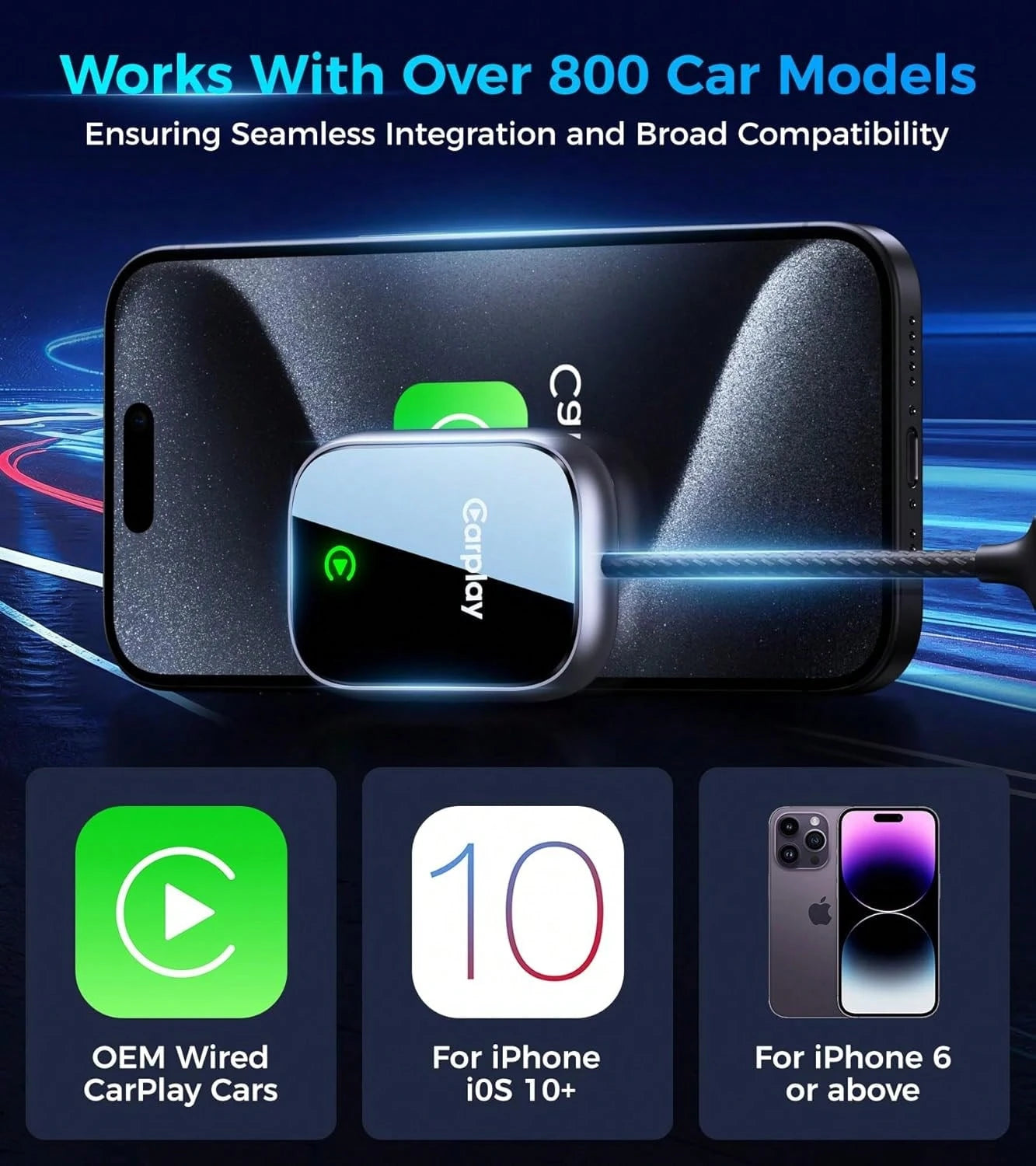 2025 Upgraded Wireless CarPlay Adapter For Apple, Converts Wired To Wireless Car Play Adapter, Auto Connect, Mini Size, Compatible With Cars From 2016 & IOS 10+