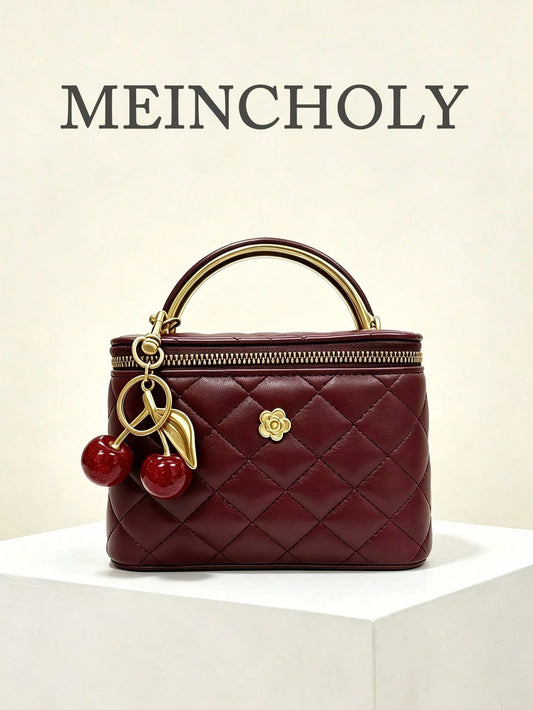2026 Autumn Burgundy PU Mini Makeup Box Bag, All-Season Portable Handbag With Crossbody And Shoulder Strap For Women Aged 18-40, Suitable For Commuting, Dating, Cafe Gatherings, Travel, Street Shoppin