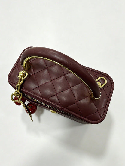 2026 Autumn Burgundy PU Mini Makeup Box Bag, All-Season Portable Handbag With Crossbody And Shoulder Strap For Women Aged 18-40, Suitable For Commuting, Dating, Cafe Gatherings, Travel, Street Shoppin