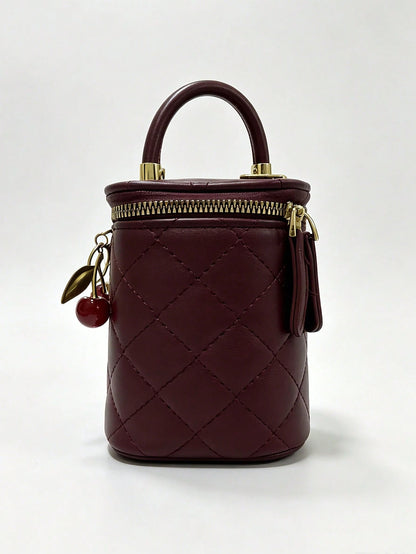 2026 Autumn Burgundy PU Mini Makeup Box Bag, All-Season Portable Handbag With Crossbody And Shoulder Strap For Women Aged 18-40, Suitable For Commuting, Dating, Cafe Gatherings, Travel, Street Shoppin