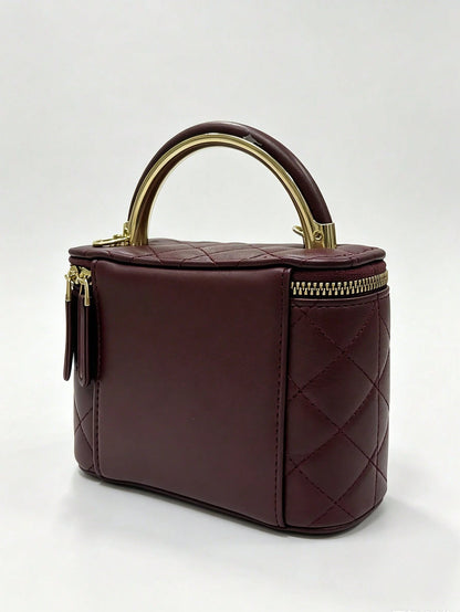 2026 Autumn Burgundy PU Mini Makeup Box Bag, All-Season Portable Handbag With Crossbody And Shoulder Strap For Women Aged 18-40, Suitable For Commuting, Dating, Cafe Gatherings, Travel, Street Shoppin