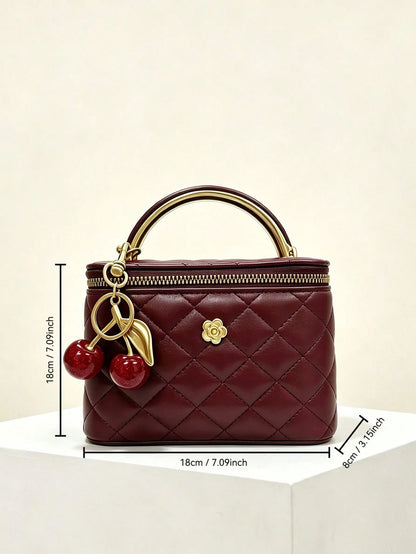 2026 Autumn Burgundy PU Mini Makeup Box Bag, All-Season Portable Handbag With Crossbody And Shoulder Strap For Women Aged 18-40, Suitable For Commuting, Dating, Cafe Gatherings, Travel, Street Shoppin