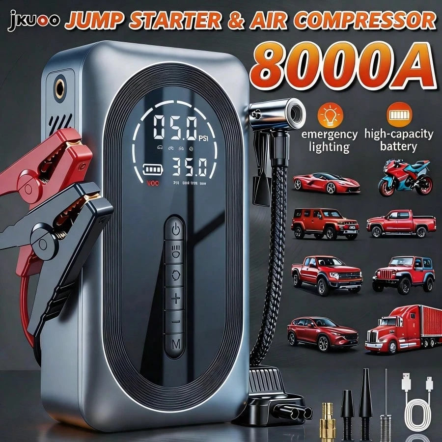 2026 Heavy Duty Car Jump Starter With 150 PSI Compressor Multi-Function Air Pump, LCD Screen, Digital Display, LED Flashlight, Suitable For 8.5L Gasoline Or 7.0L Vehicles,/Car Accessories/Repair Tool