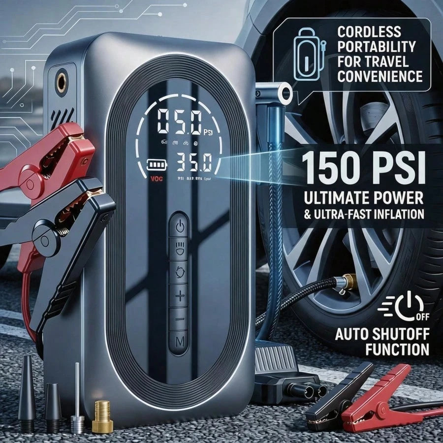 2026 Heavy Duty Car Jump Starter With 150 PSI Compressor Multi-Function Air Pump, LCD Screen, Digital Display, LED Flashlight, Suitable For 8.5L Gasoline Or 7.0L Vehicles,/Car Accessories/Repair Tool