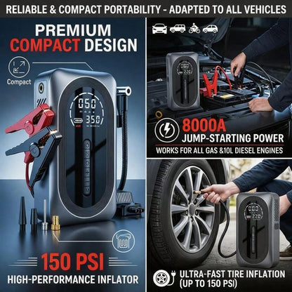 2026 Heavy Duty Car Jump Starter With 150 PSI Compressor Multi-Function Air Pump, LCD Screen, Digital Display, LED Flashlight, Suitable For 8.5L Gasoline Or 7.0L Vehicles,/Car Accessories/Repair Tool