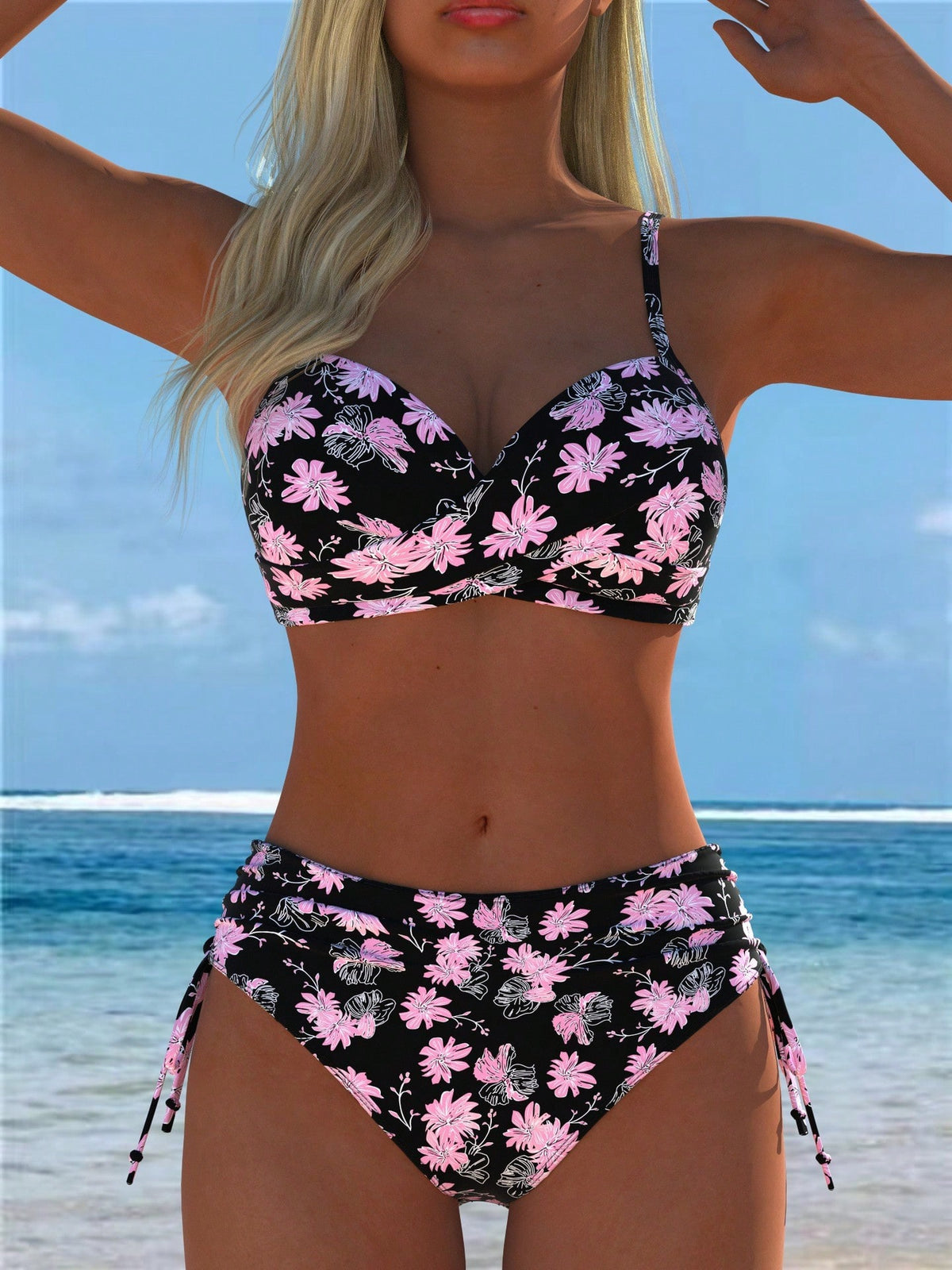 2026 Hot-Selling Summer European And American Sexy Personalized Printed Strap Slim-Fit Tie-Up Bikini Set Swimsuit For Women
