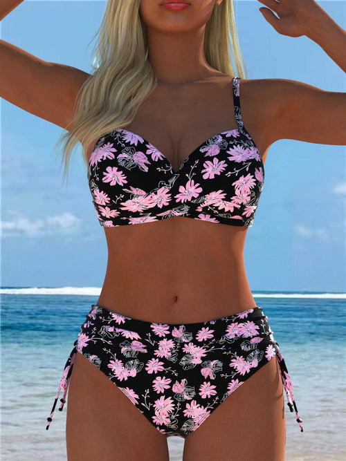2026 Hot-Selling Summer European And American Sexy Personalized Printed Strap Slim-Fit Tie-Up Bikini Set Swimsuit For Women