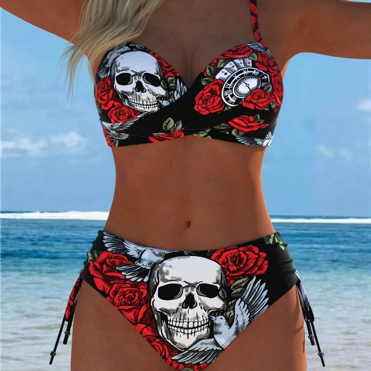 2026 Hot-Selling Summer European And American Sexy Personalized Printed Strap Slim-Fit Tie-Up Bikini Set Swimsuit For Women
