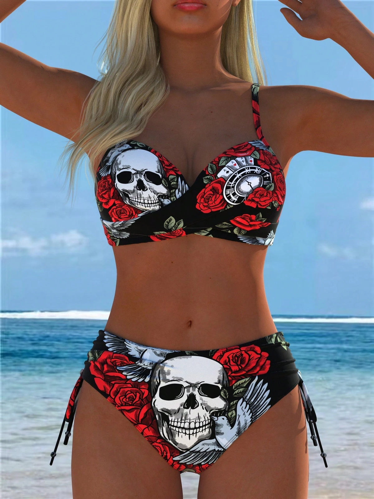 2026 Hot-Selling Summer European And American Sexy Personalized Printed Strap Slim-Fit Tie-Up Bikini Set Swimsuit For Women