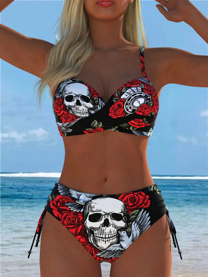 2026 Hot-Selling Summer European And American Sexy Personalized Printed Strap Slim-Fit Tie-Up Bikini Set Swimsuit For Women