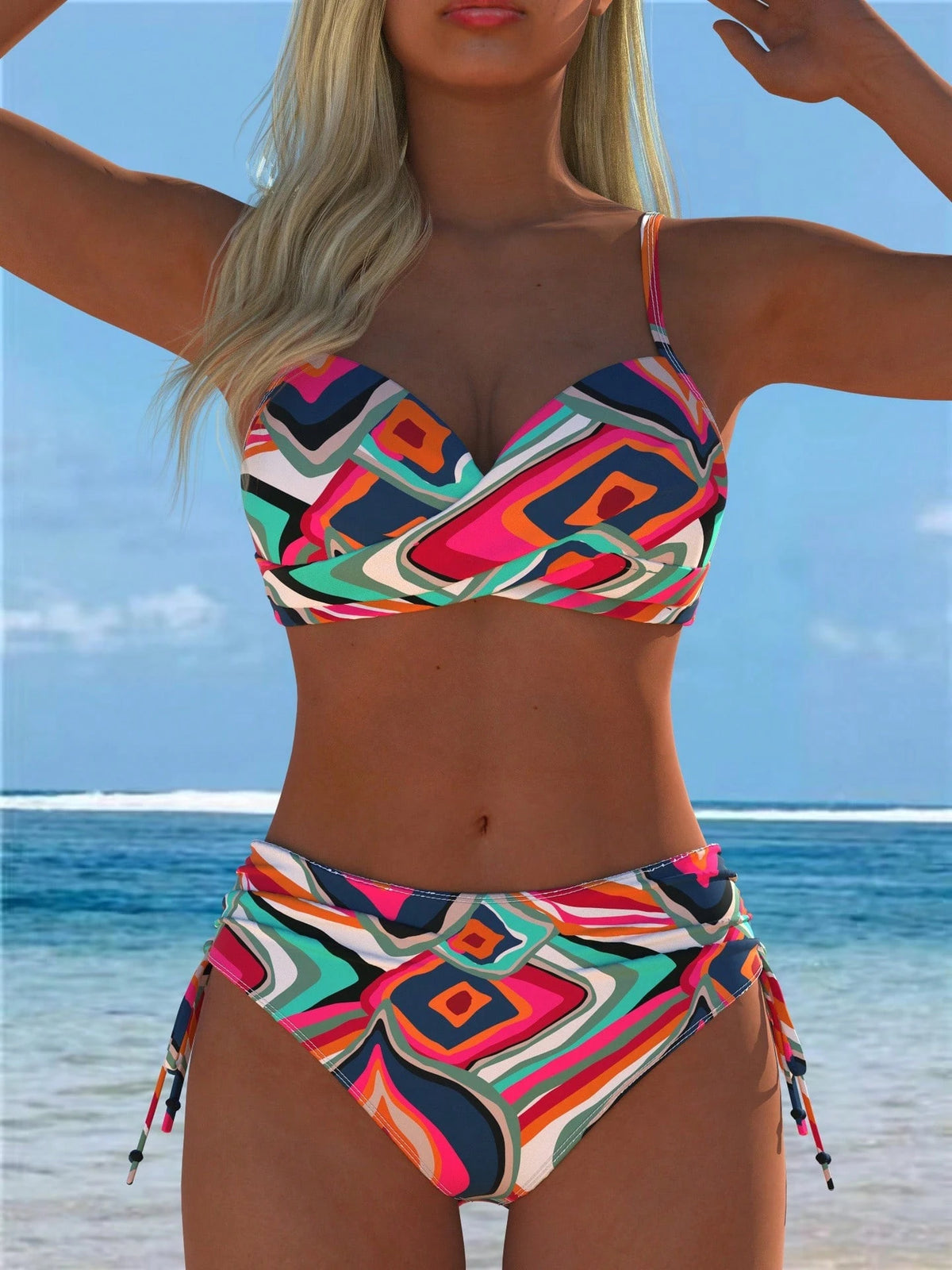 2026 Hot-Selling Summer European And American Sexy Personalized Printed Strap Slim-Fit Tie-Up Bikini Set Swimsuit For Women