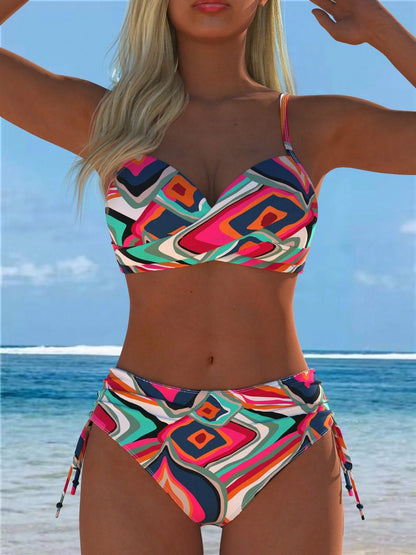 2026 Hot-Selling Summer European And American Sexy Personalized Printed Strap Slim-Fit Tie-Up Bikini Set Swimsuit For Women