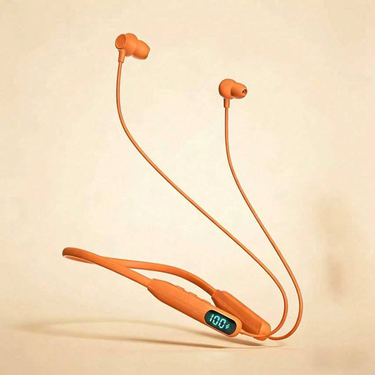 2026 Latest Upgraded Version Neckband Headphones, Safety Orange For Warehouse Staff Workers, LED Digital Battery Display Bluetooth 5.4, Pop-Up Pairing Compatible With Apple IOS, Sweatproof Secure Earb